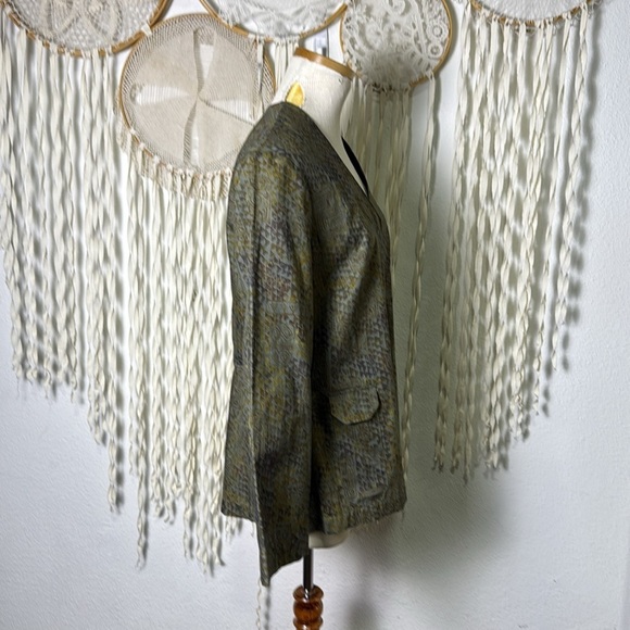 Peruvian Connection Green Gold Pima Cotton Button Front Lightweight Jacket Top - Picture 5 of 11